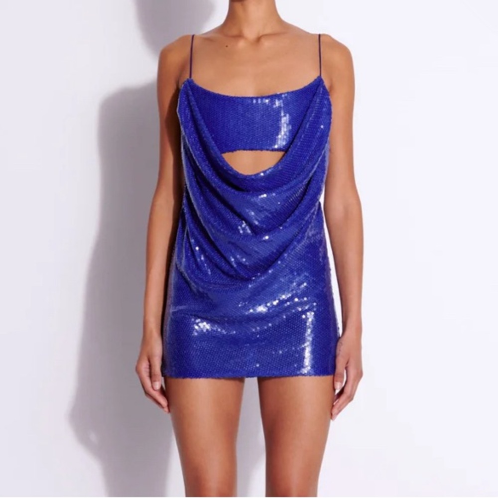 Alex Perry Blue Sequin Drape Mini Dress